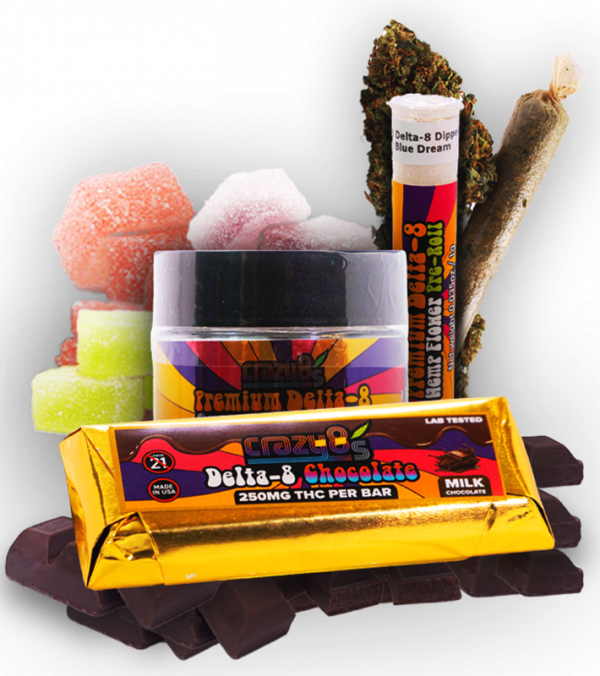 Our platinum delta-8 thc bundle, with a 500mg package of gummies (50mg each), a 250mg chocolate bar, and a 50mg pre-roll all for you to try out at an unbeatable price.